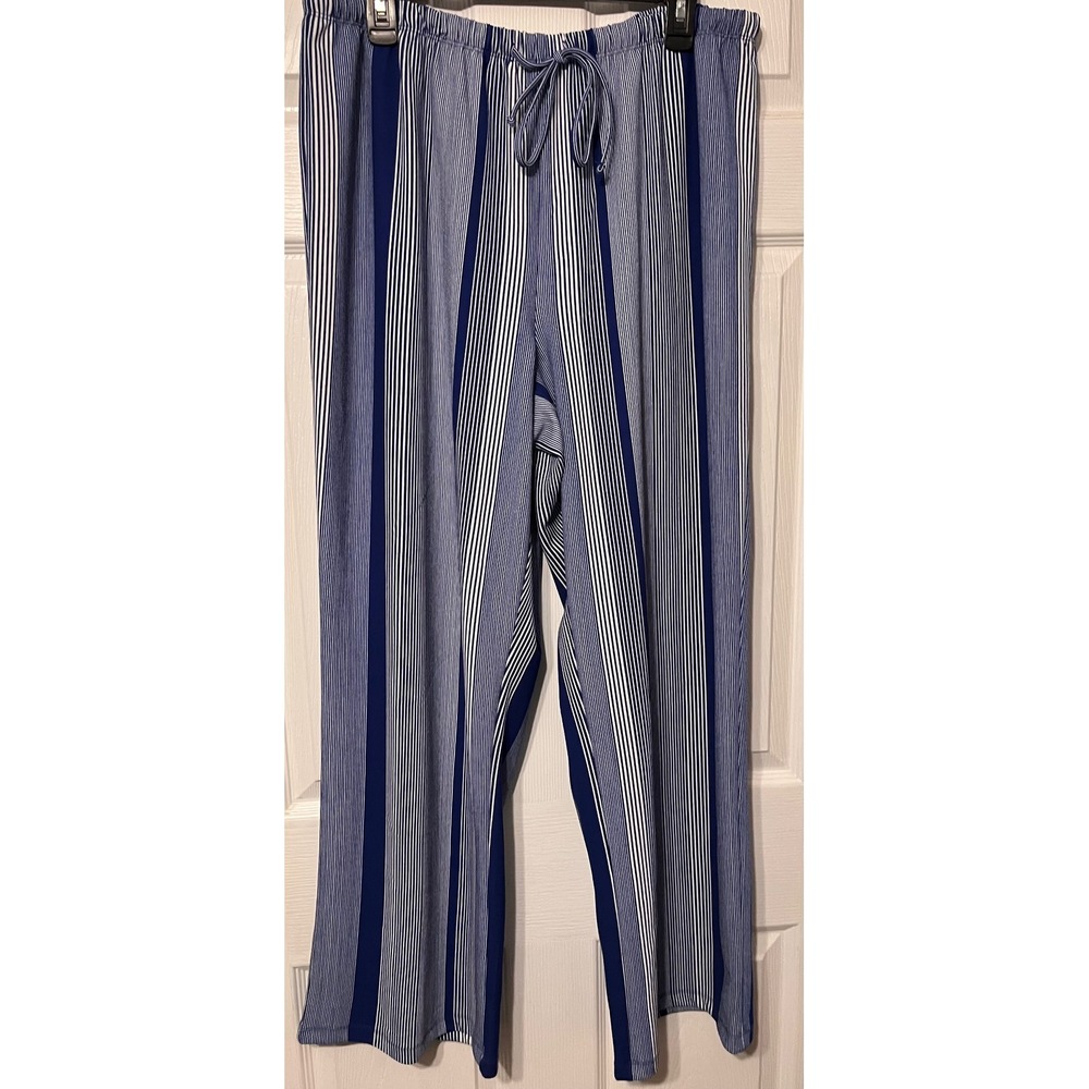 Bettina Star Womens XL Blue White Striped Wide Leg Drawstring Elastic Knit Pants